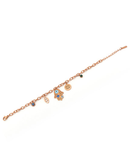 Rose Gold Hamsa Evil Eye Charm Bracelet