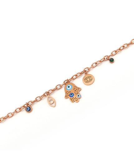 Rose Gold Hamsa Evil Eye Charm Bracelet