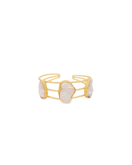 Gold-Tone Pearl Cluster Open Cuff Bracelet
