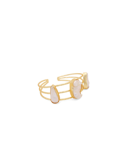 Gold-Tone Pearl Cluster Open Cuff Bracelet