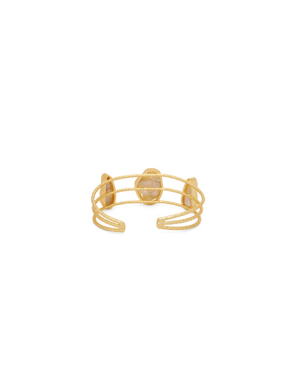 Gold-Tone Pearl Cluster Open Cuff Bracelet