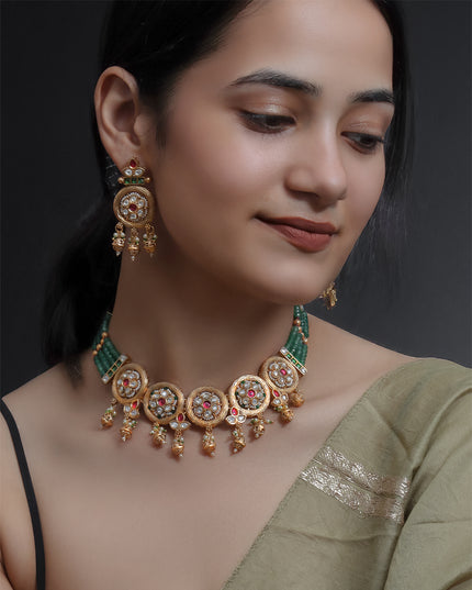 Royal Green Kundan Necklace Set