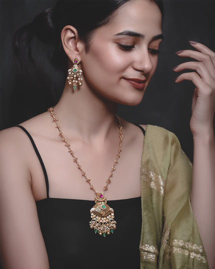 Royal Emerald & Pearl Statement Necklace Set