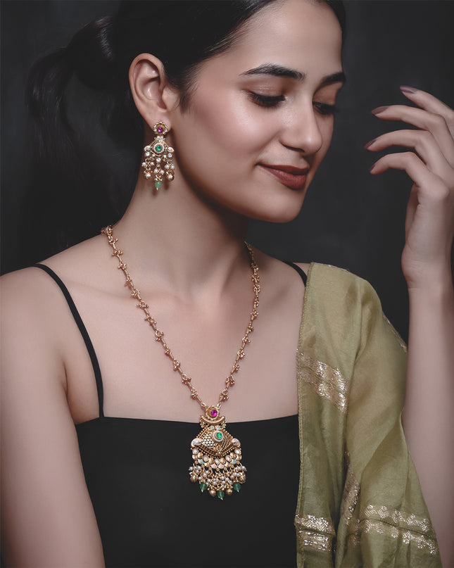 Royal Emerald & Pearl Statement Necklace Set