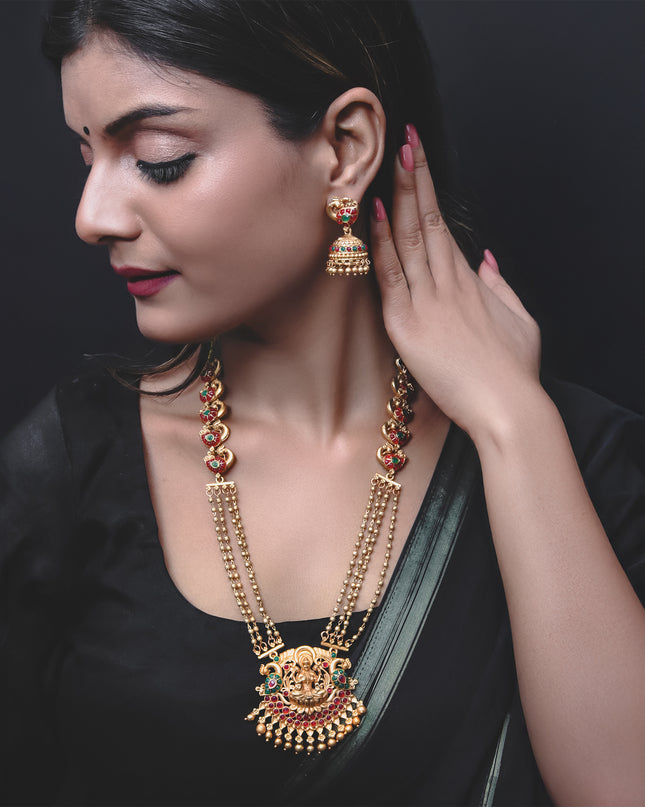 Demon Ganesha Mahalakshmi Temple Set – Red & Green Stones