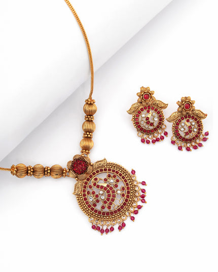 Demon Veerangana Temple Necklace Set – Ruby Red &amp; Antique