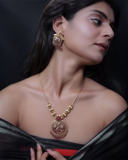 Demon Veerangana Temple Necklace Set – Ruby Red &amp; Antique