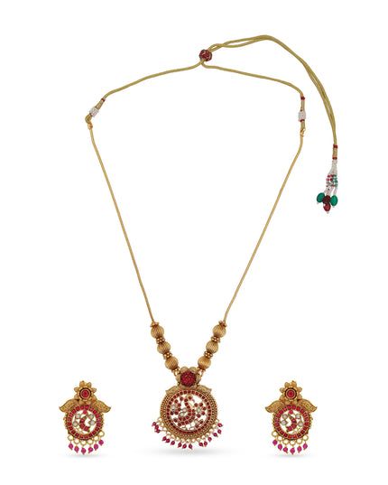 Demon Veerangana Temple Necklace Set – Ruby Red &amp; Antique