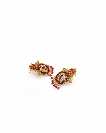 Demon Veerangana Temple Necklace Set – Ruby Red &amp; Antique