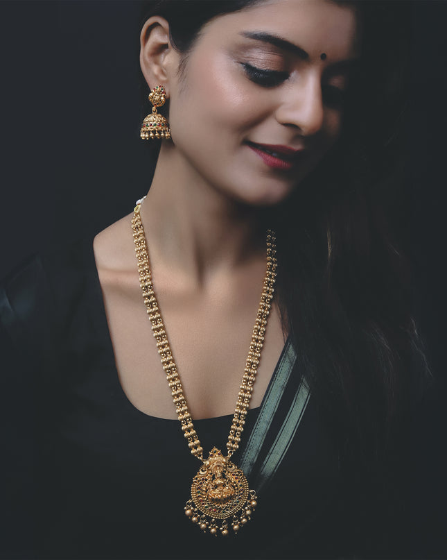 Demon Annapurna Heritage Necklace Set – Antique Gold with Multicolor Stones