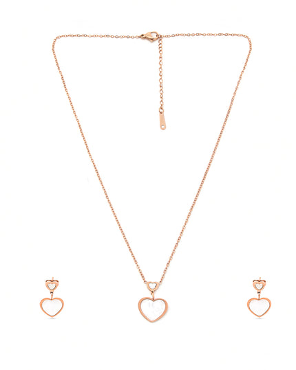 Amoura Set – Rose Gold Heart Necklace & Earrings