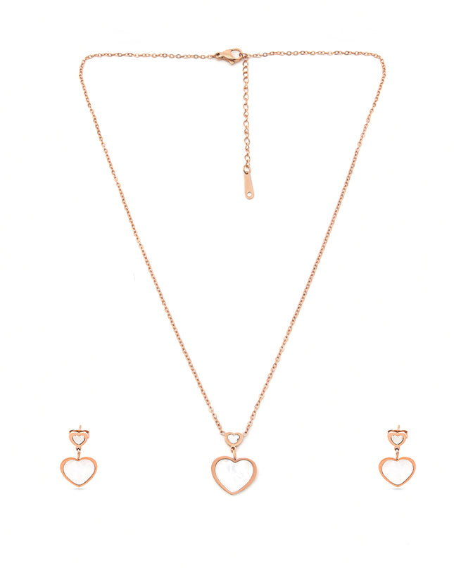 Amoura Set – Rose Gold Heart Necklace & Earrings