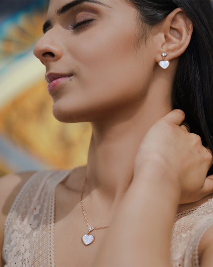 Amoura Set – Rose Gold Heart Necklace & Earrings