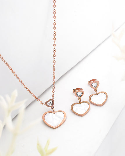Amoura Set – Rose Gold Heart Necklace & Earrings