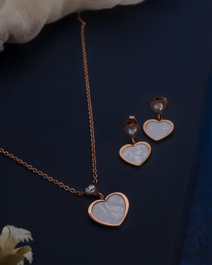 Amoura Set – Rose Gold Heart Necklace & Earrings