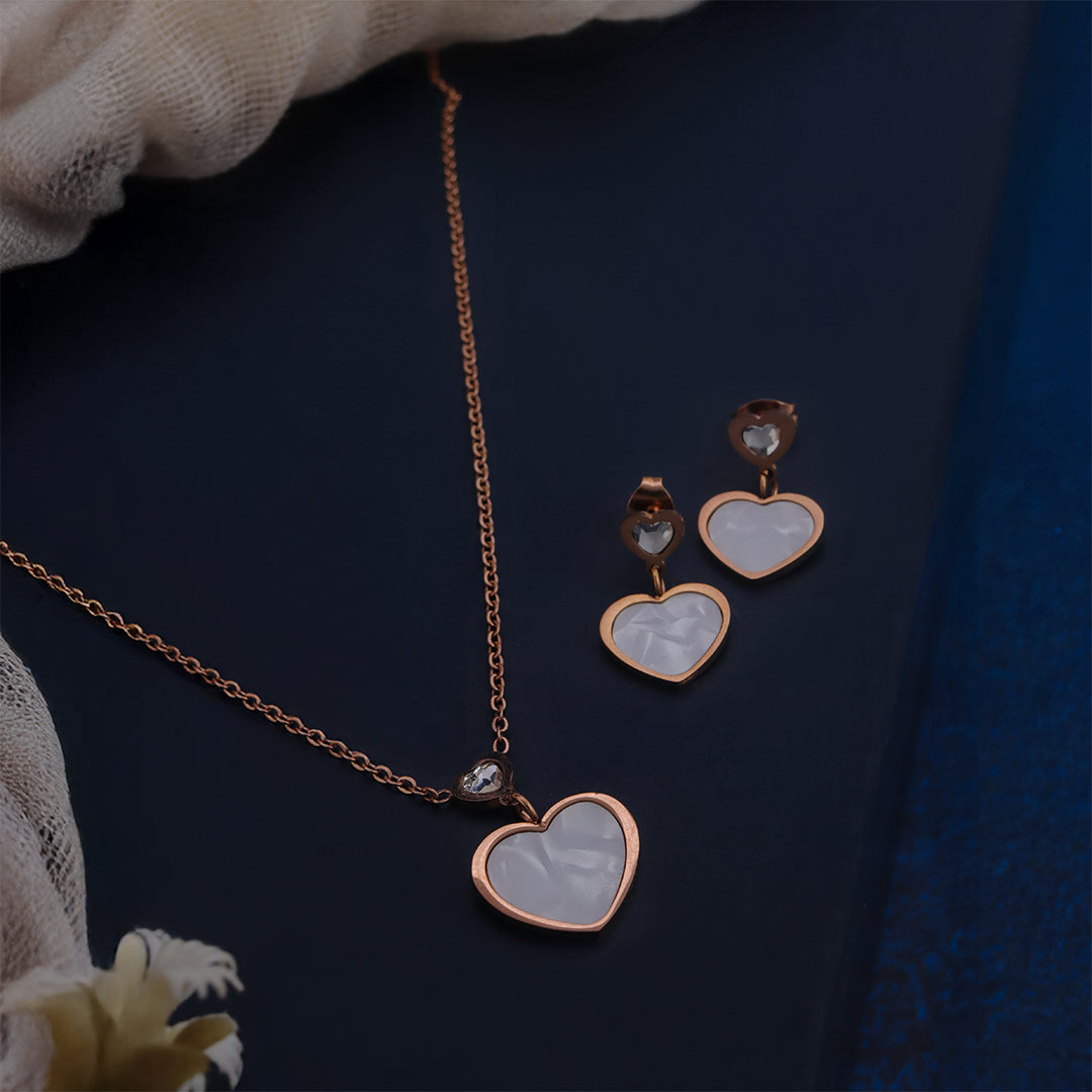 Amoura Set – Rose Gold Heart Necklace & Earrings