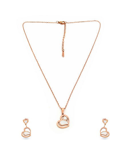 Serenita Set – Twin Heart Rose Gold Necklace & Earrings