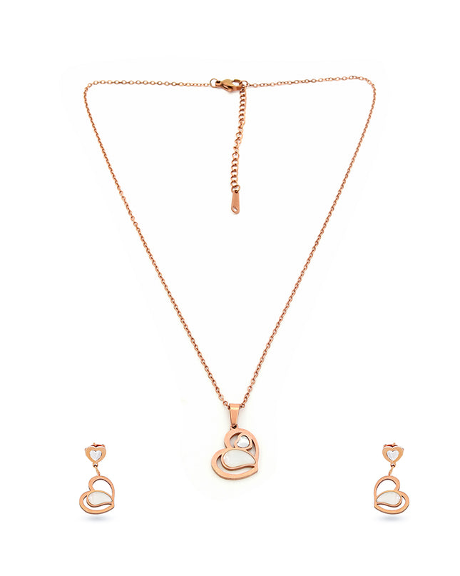 Serenita Set – Twin Heart Rose Gold Necklace & Earrings