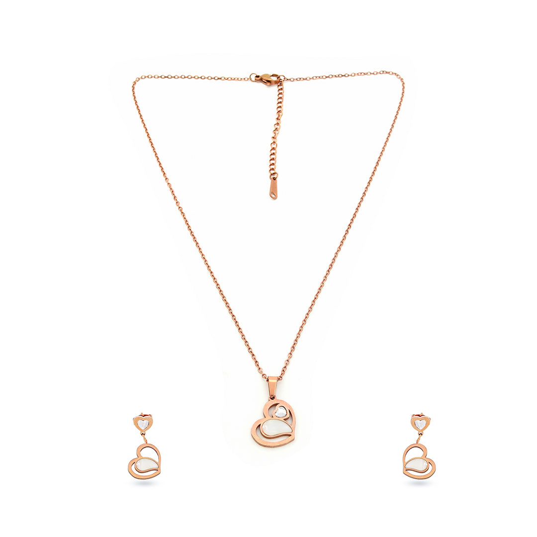 Serenita Set – Twin Heart Rose Gold Necklace & Earrings