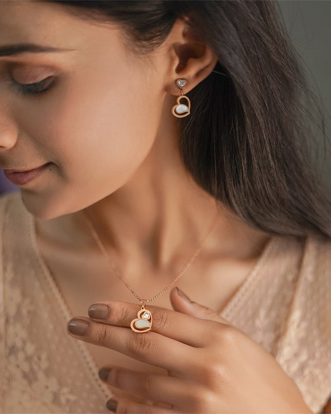 Serenita Set – Twin Heart Rose Gold Necklace & Earrings