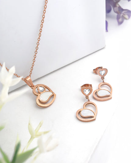Serenita Set – Twin Heart Rose Gold Necklace & Earrings