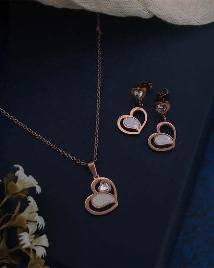 Serenita Set – Twin Heart Rose Gold Necklace & Earrings