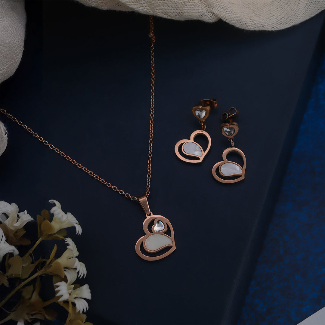 Serenita Set – Twin Heart Rose Gold Necklace & Earrings