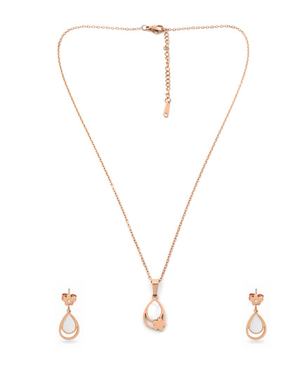 Elara Set – Teardrop Rose Gold Pendant & Earrings