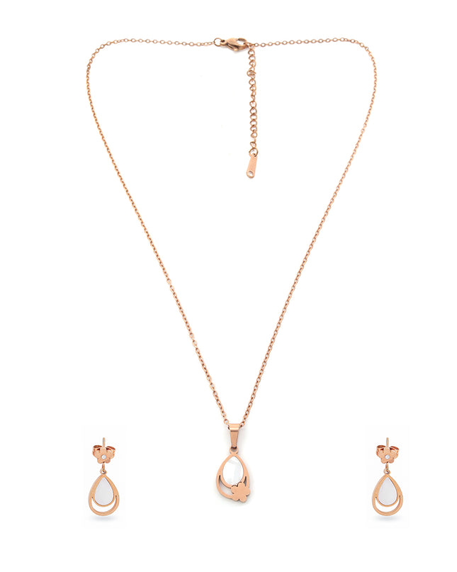 Elara Set – Teardrop Rose Gold Pendant & Earrings