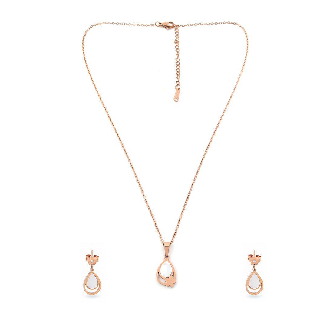 Elara Set – Teardrop Rose Gold Pendant & Earrings