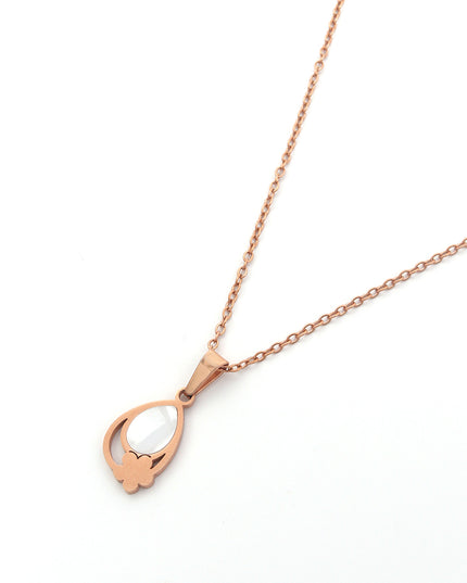 Elara Set – Teardrop Rose Gold Pendant & Earrings