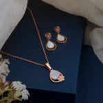 Load image into Gallery viewer, Elara Set – Teardrop Rose Gold Pendant &amp; Earrings
