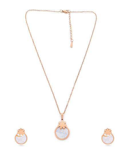 Blush Bloom Set – Floral Round Pendant Necklace & Earrings