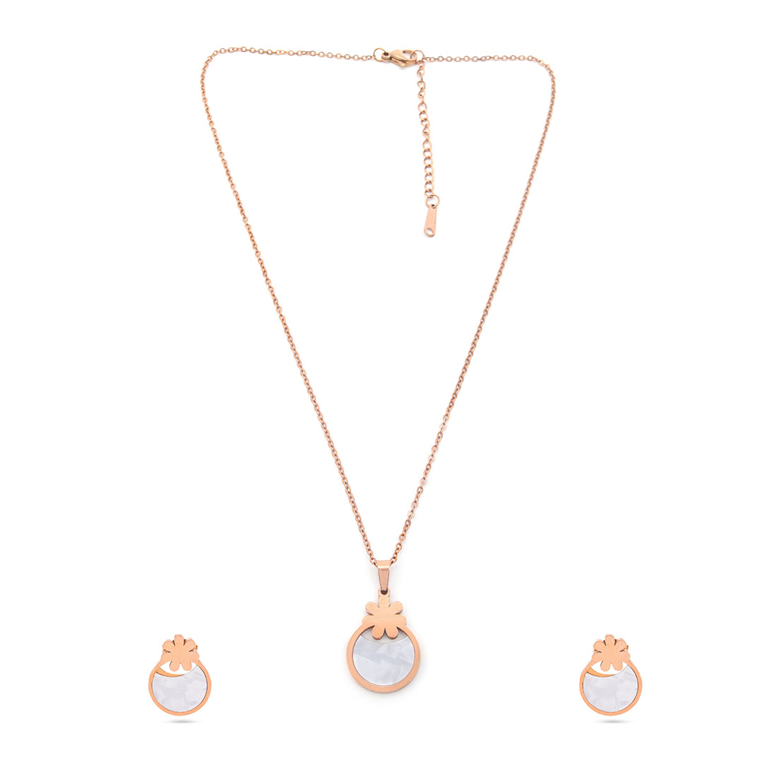 Blush Bloom Set – Floral Round Pendant Necklace & Earrings