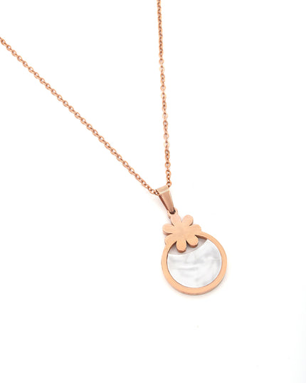Blush Bloom Set – Floral Round Pendant Necklace & Earrings
