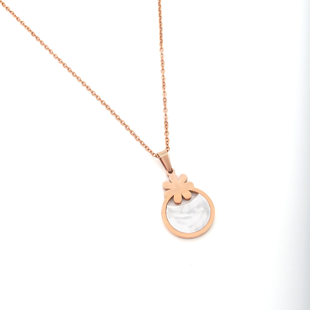 Blush Bloom Set – Floral Round Pendant Necklace & Earrings