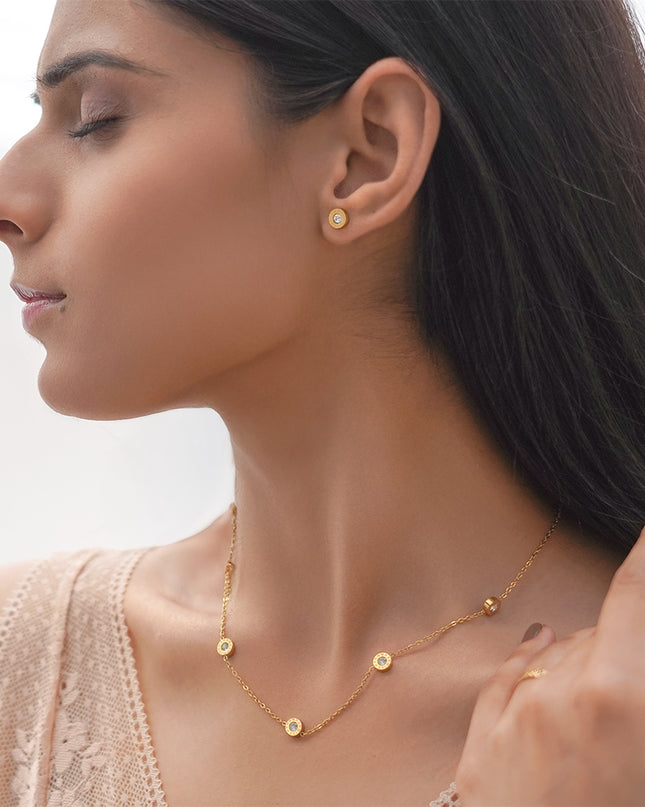 Celestia Set – Gold-Toned Station Necklace & Studs