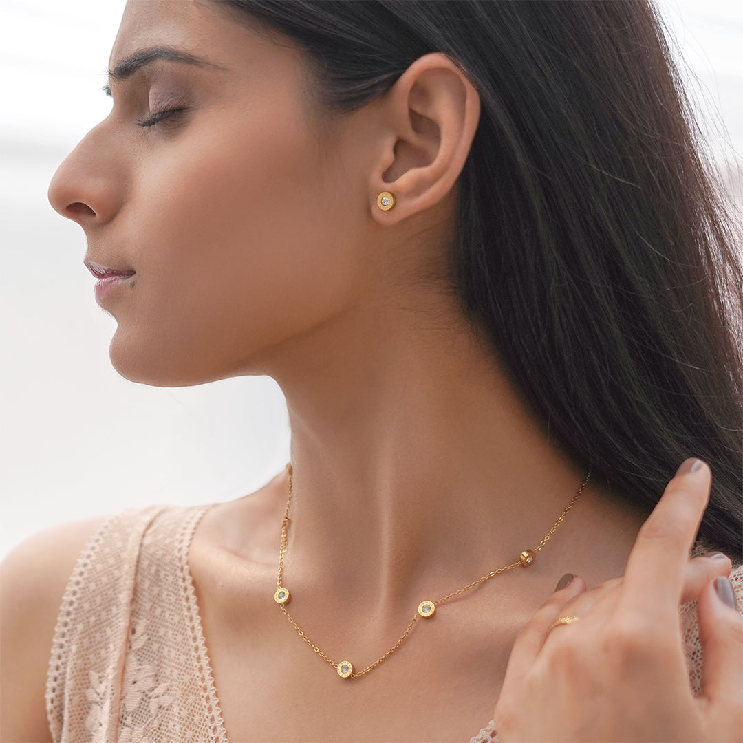 Celestia Set – Gold-Toned Station Necklace & Studs