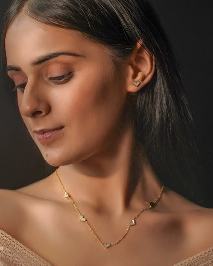 Heartsong Set – Enamel Heart Chain Necklace & Studs