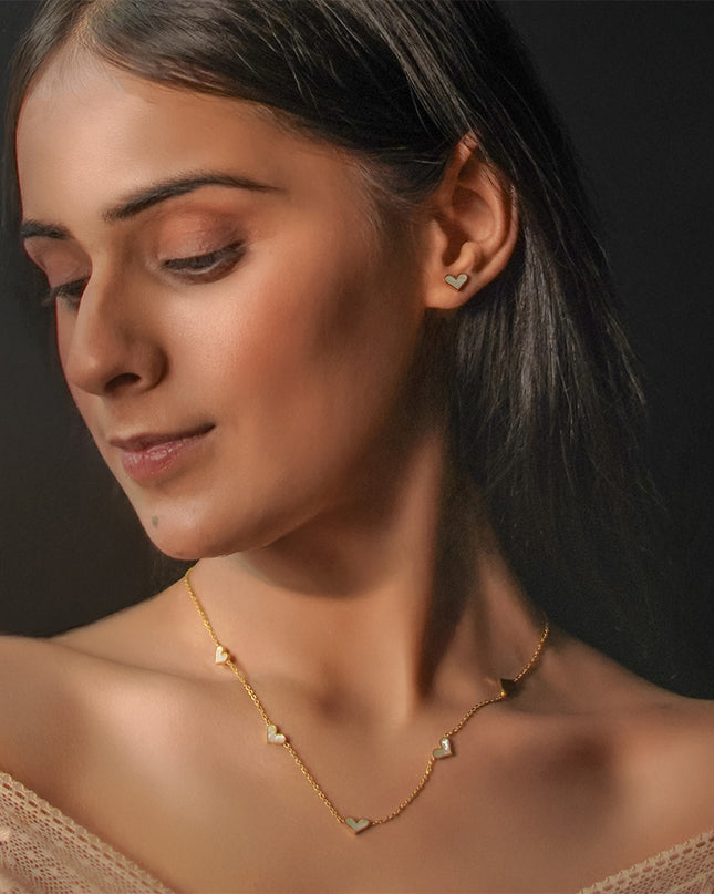 Heartsong Set – Enamel Heart Chain Necklace & Studs
