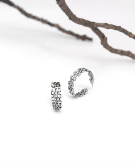 Linked Loop Silver Hoops