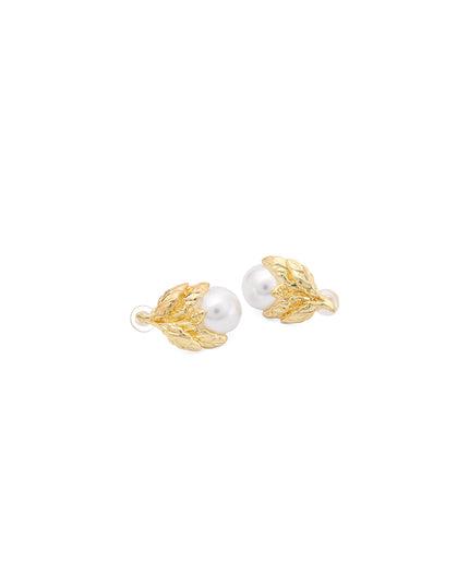 Golden Leaf Pearl Drop Earrings