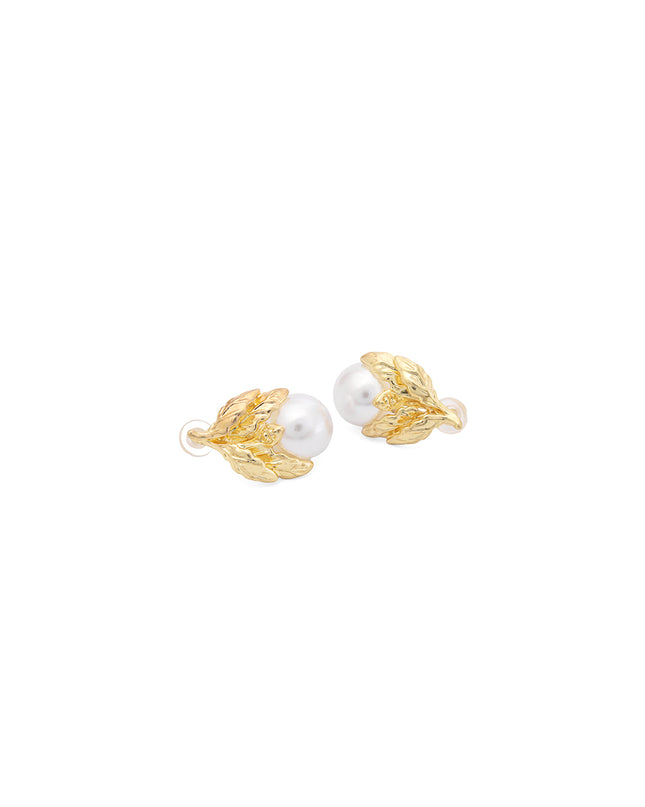 Golden Leaf Pearl Drop Earrings