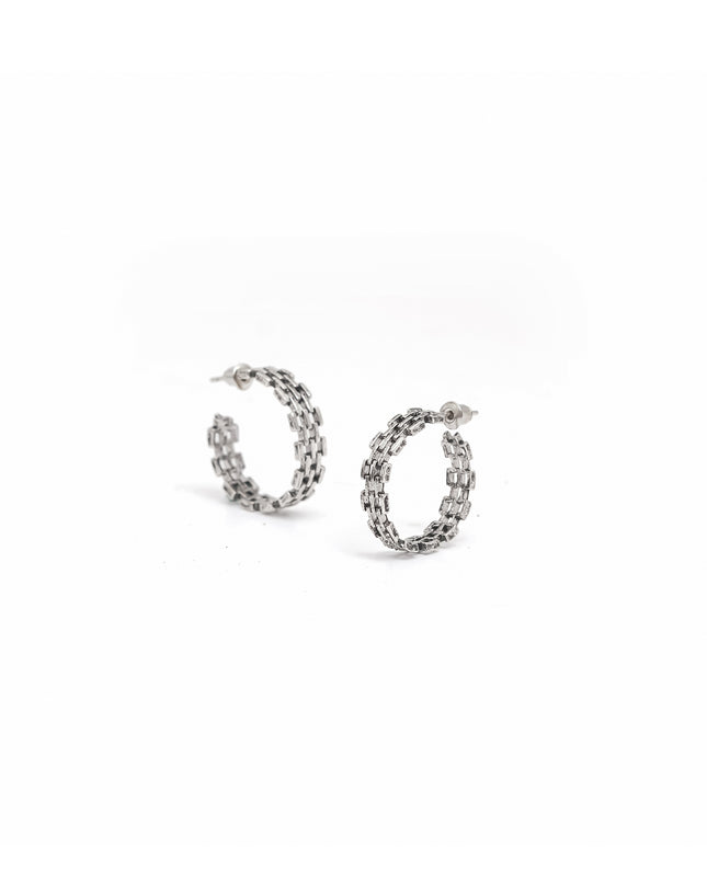 Linked Loop Silver Hoops