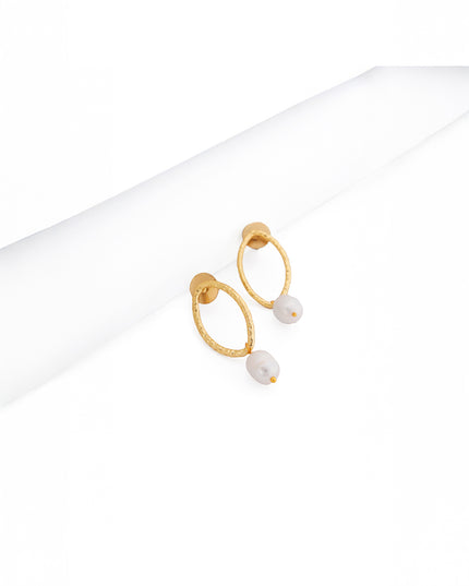 Golden Pearl Halo Drop Earrings