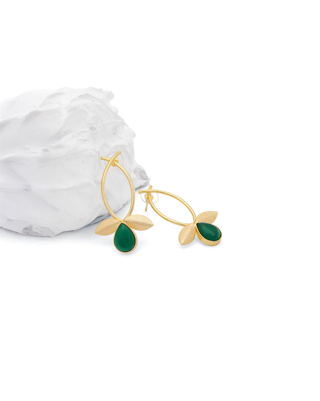 Crag Emerald Leaf Hoops