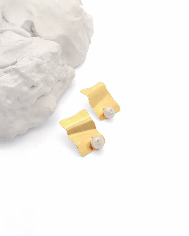 Textured Gold Pearl Stud Earrings – Organic Finish | Mukta Collection