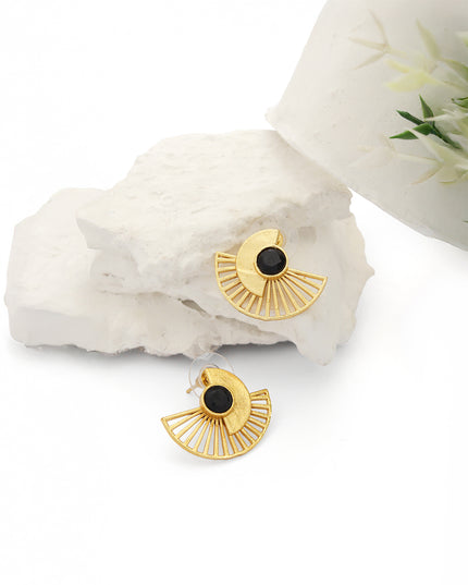 Crag Collection Black Stone Gold Fan Earrings
