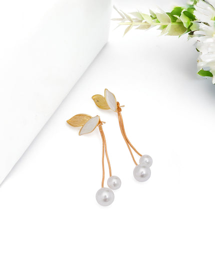 Mini Jewels Golden Leaf Pearl Drop Earrings