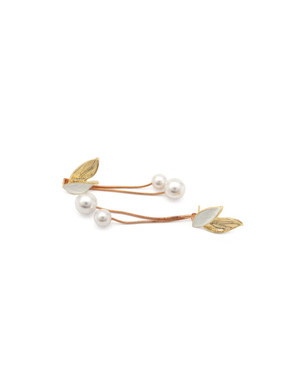 Mini Jewels Golden Leaf Pearl Drop Earrings